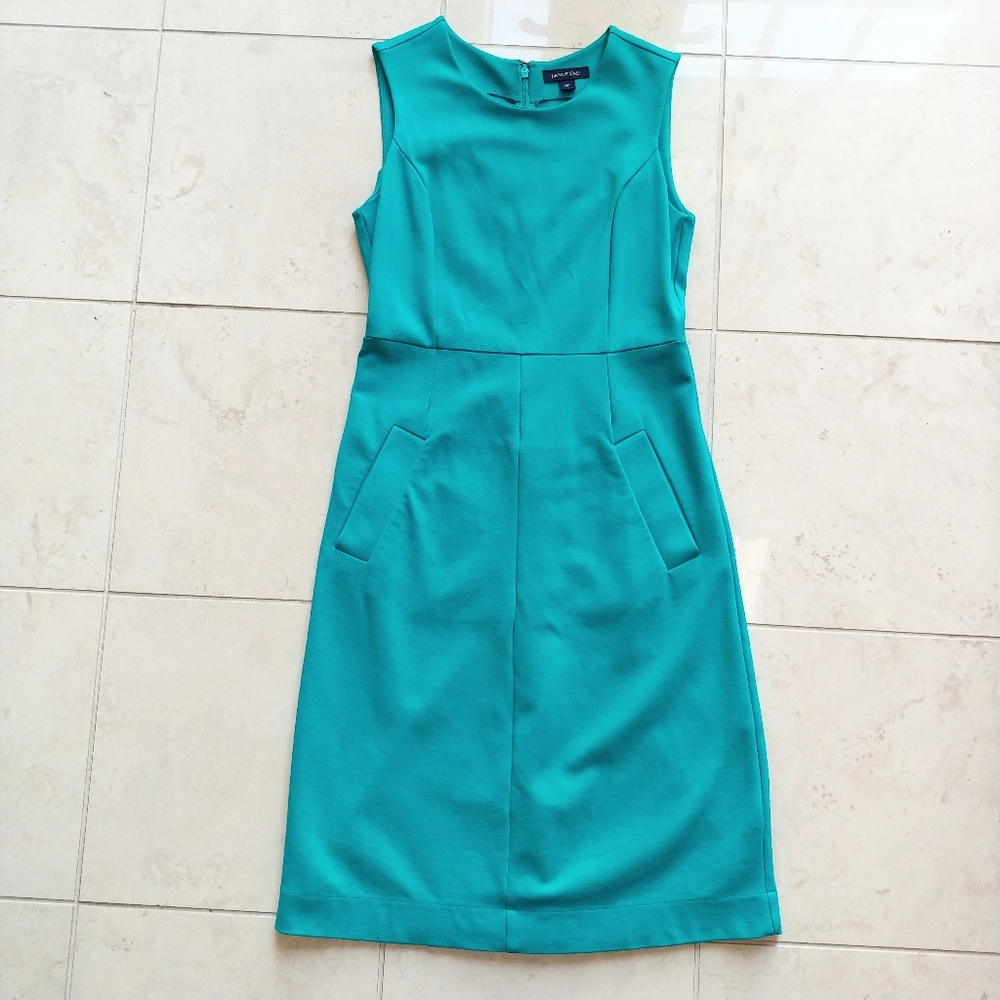 👗 Teal Ponte Sleeveless Sheath Dress With Pockets